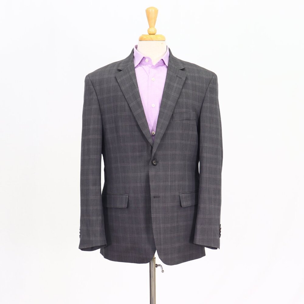 Kenneth Cole 44R Gray Blazer Sport Coat Jacket 2-Button Check Y005